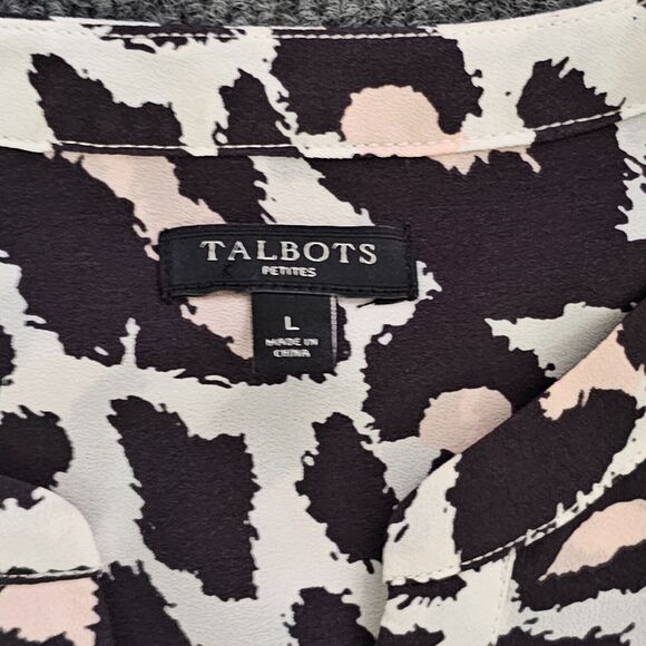 Talbots Top Shirt Womens Large White Pink Leopard V Neck Long Sleeve Career - Picture 3 of 9